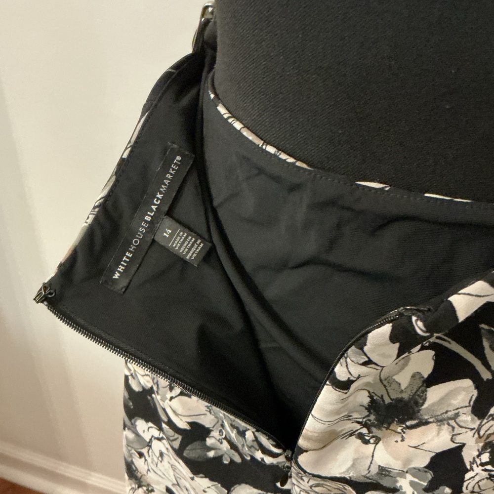 White House Black Market Black and Cream Floral Midi Skirt - Picture 7 of 9